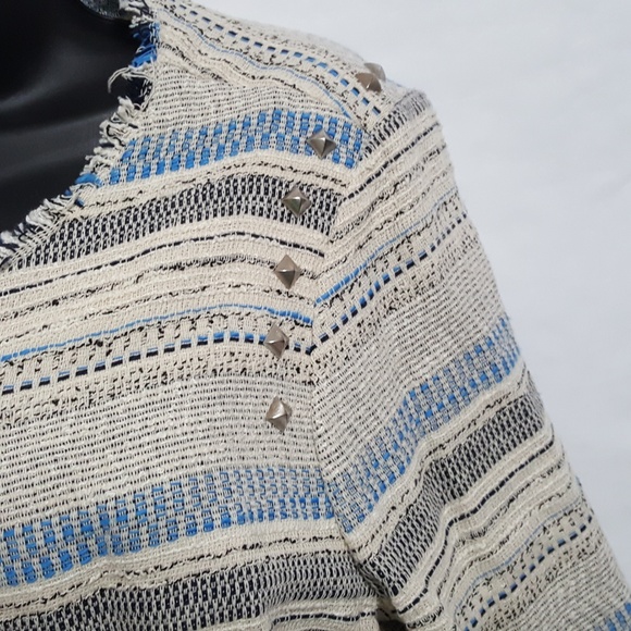 American Rag Jacket XL Brown Blue Fringe Open Stud - Picture 5 of 6